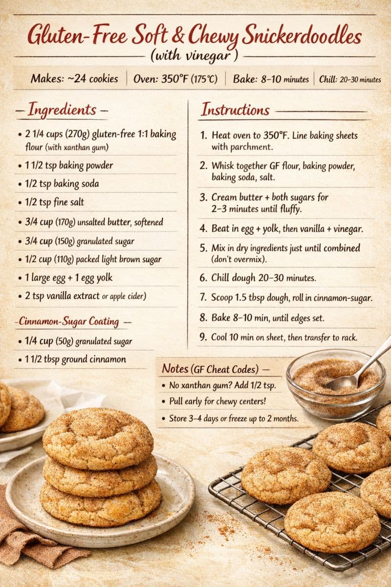 Soft and chewy gluten-free snickerdoodle cookies