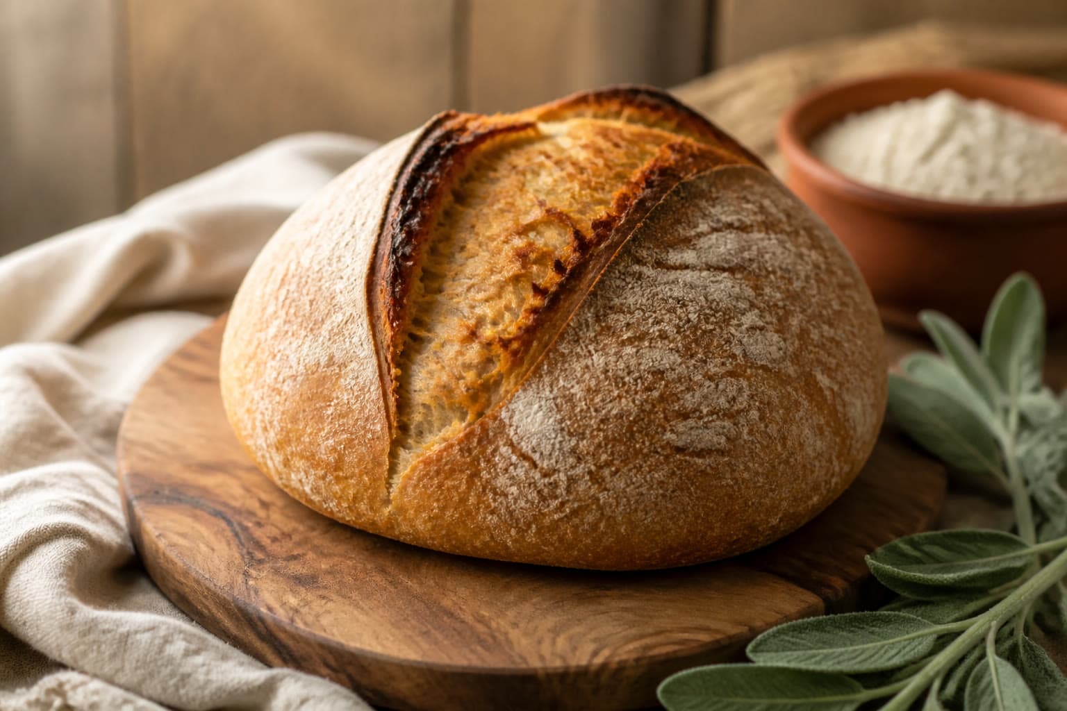 Crusty gluten-free sourdough boule cooling on a rack after a Dutch-oven bake