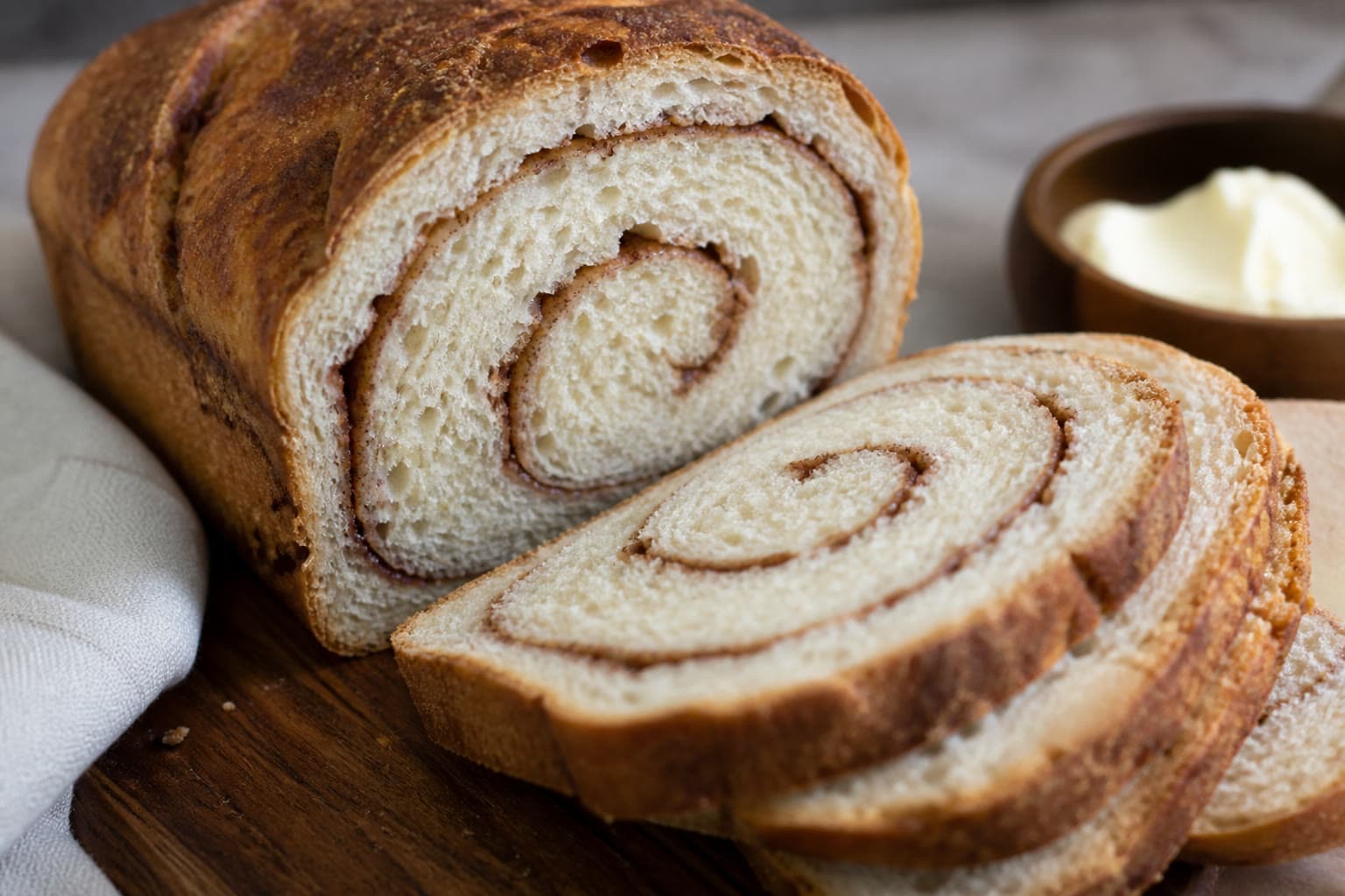Sliced gluten-free cinnamon swirl sourdough sandwich loaf