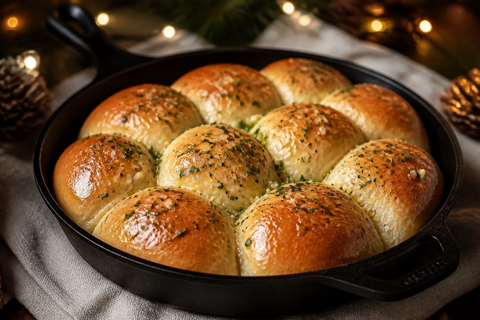 Pull-apart gluten-free sourdough dinner rolls in a skillet