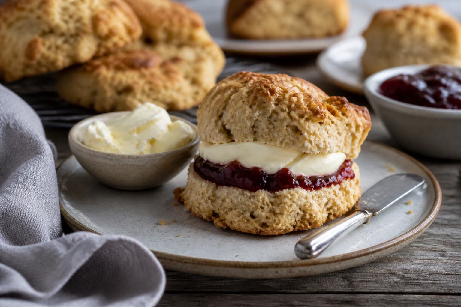 Gluten-free sourdough discard scones with jam