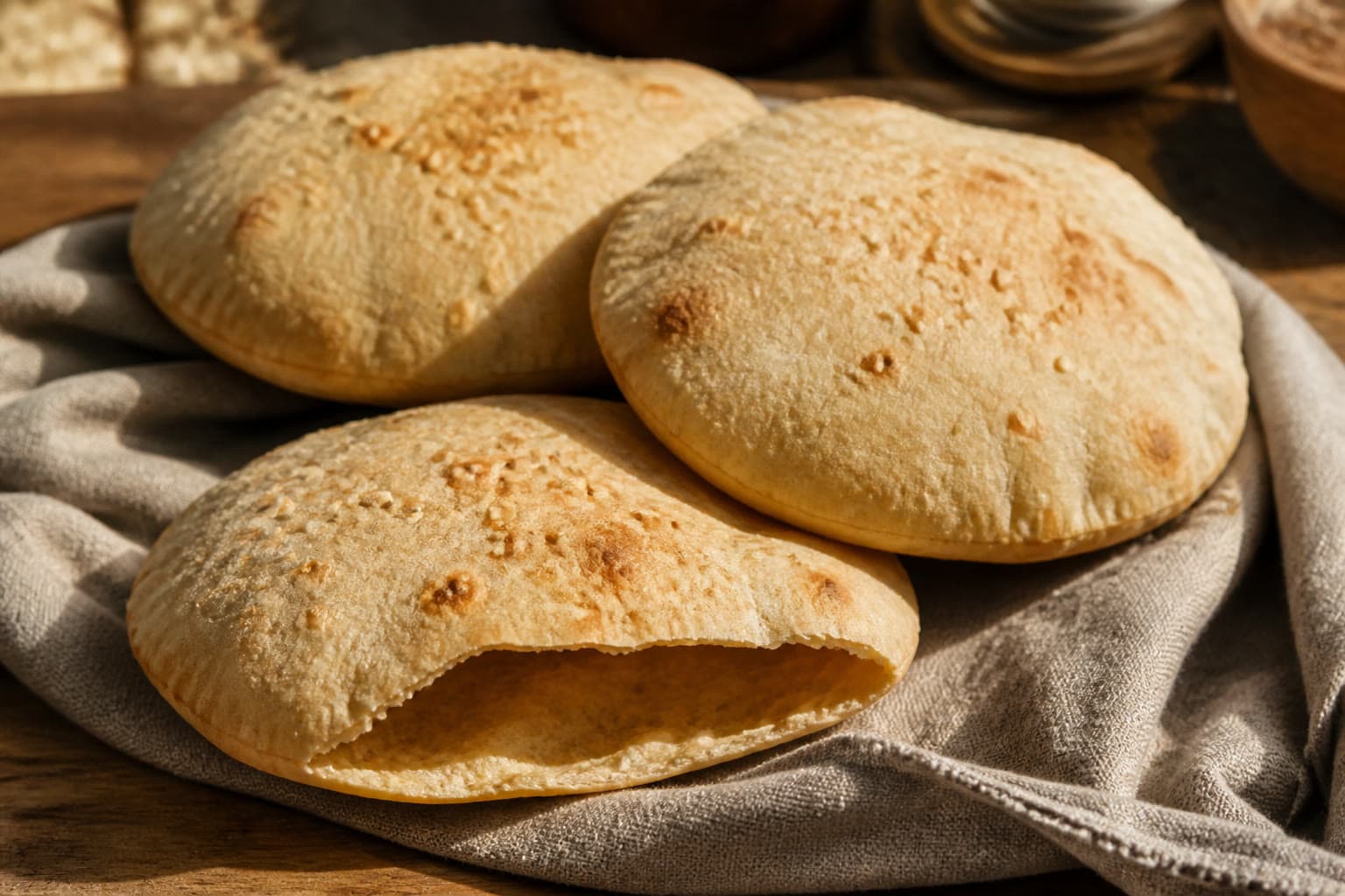 Puffed gluten-free sourdough pita with an open pocket