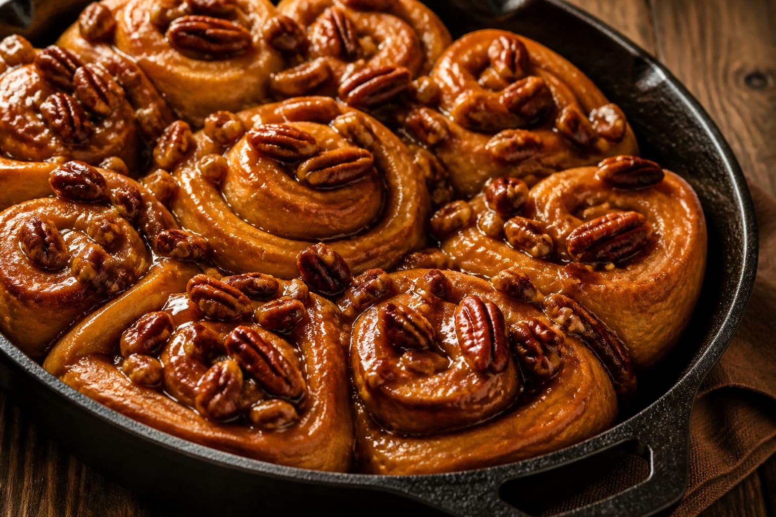 Inverted gluten-free sourdough sticky buns with pecan caramel topping